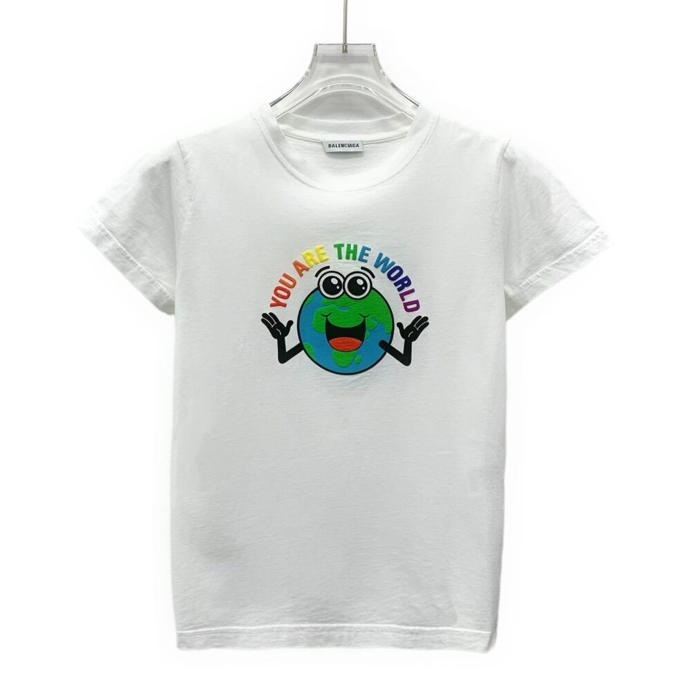 Balenciaga White "You Are The World" Earth Print Cotton Short-Sleeve T-Shirt Siz